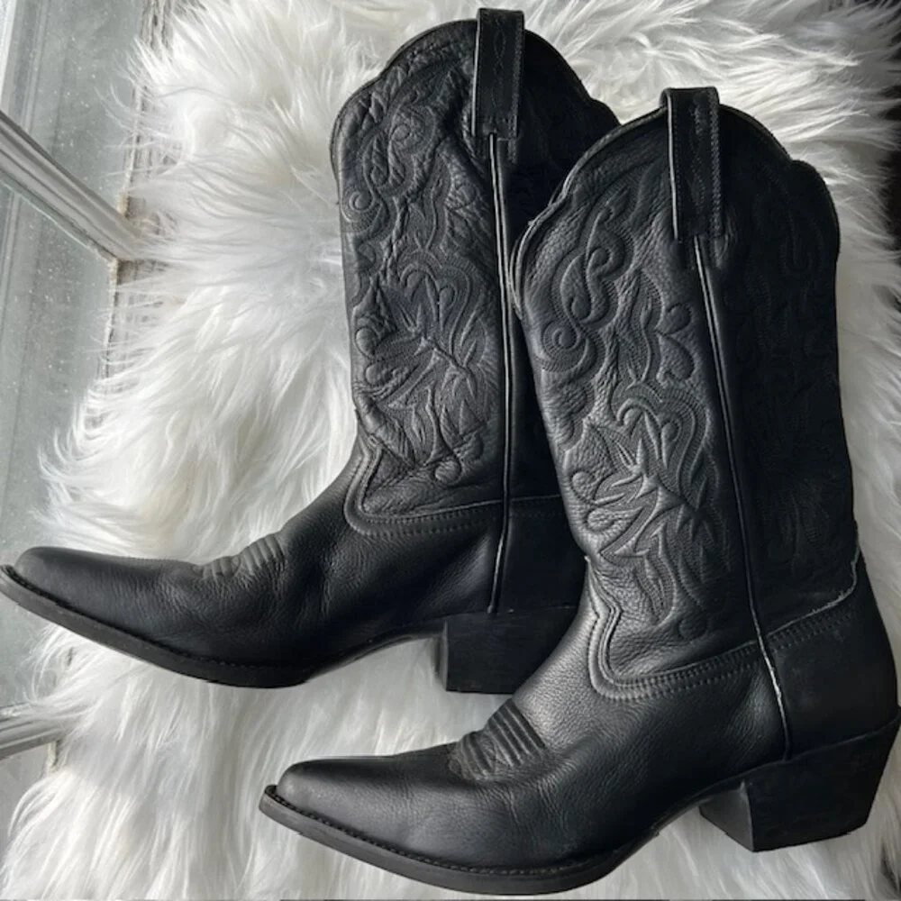 Ariat Women's J Toe Western Boot Black Leather Size 9 Style 10001038 (15771) - Picture 2 of 14